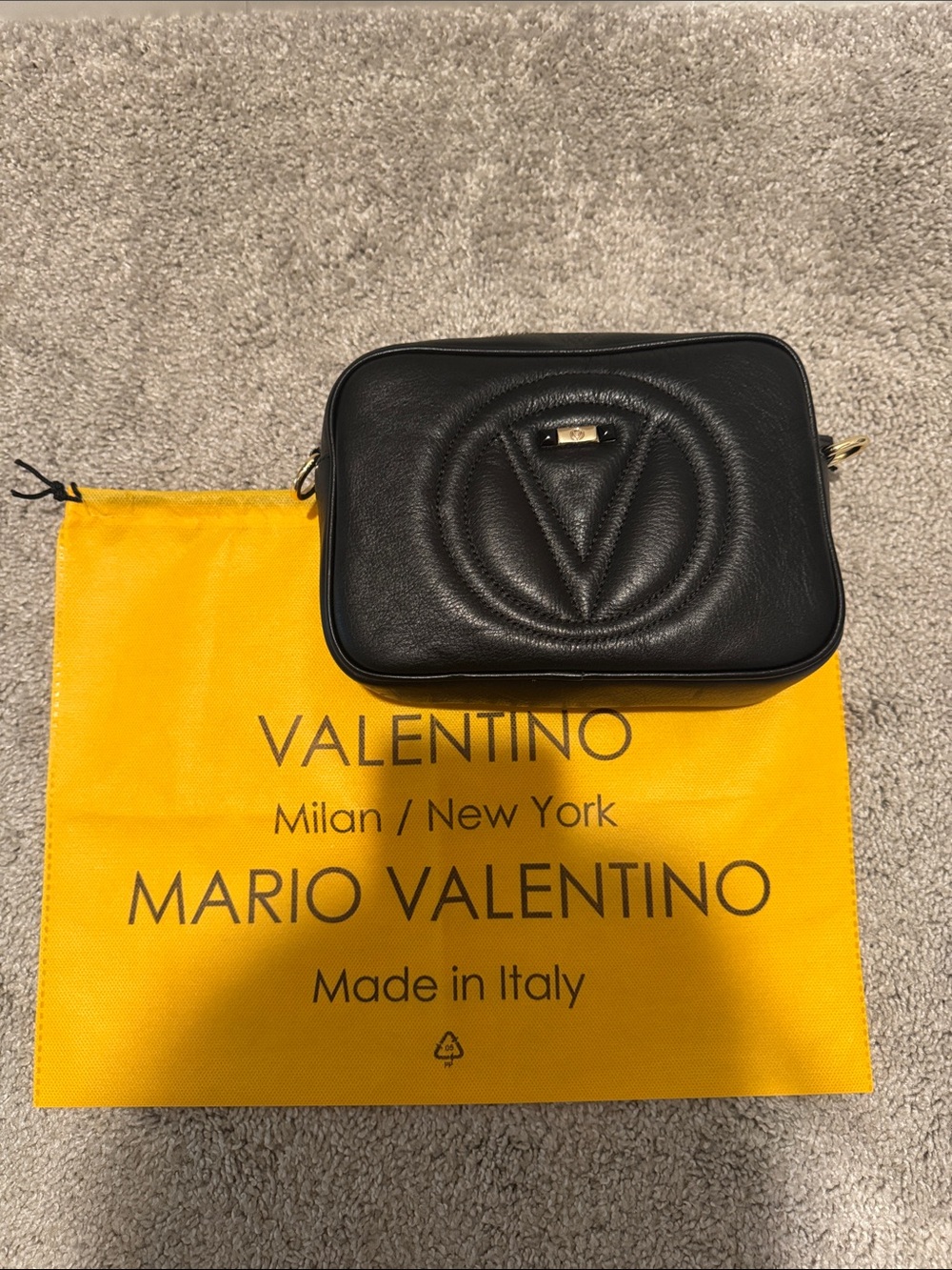 Valentino Black Quilted V Emblem Crossbody Bag